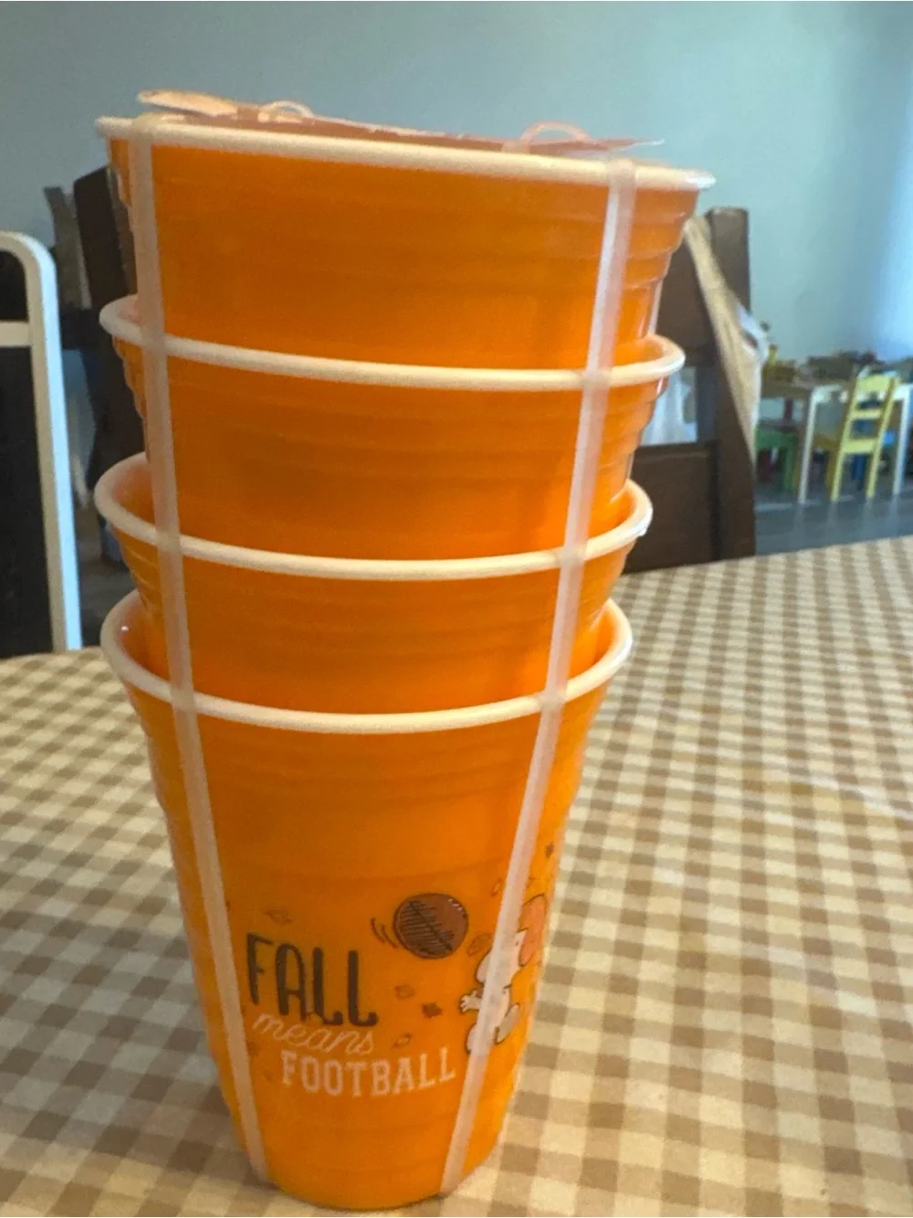 Orange Seasonal Plastic Cups - Fall Football Design (Set)